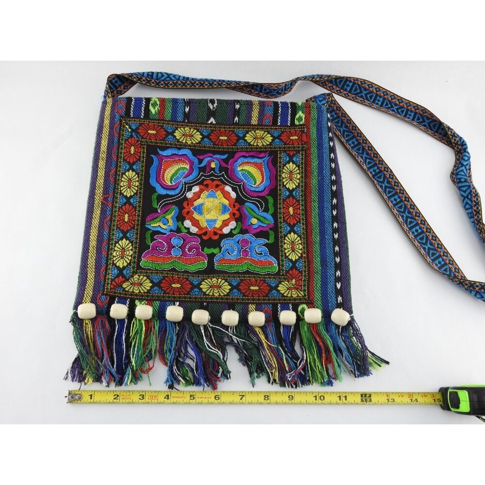 Boho Ethnic Embroidered Crossbody Bag Festival Hippie Purse Fringe Strap Tribal - Picture 6 of 8